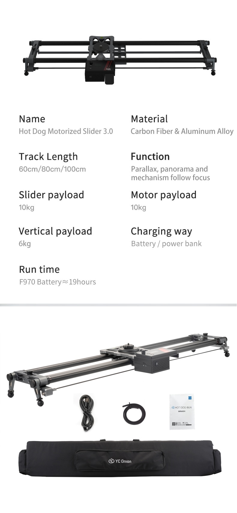 YC Onion Hot Dog 100cm Carbon Fiber Motorized Camera Slider-india-tiyana