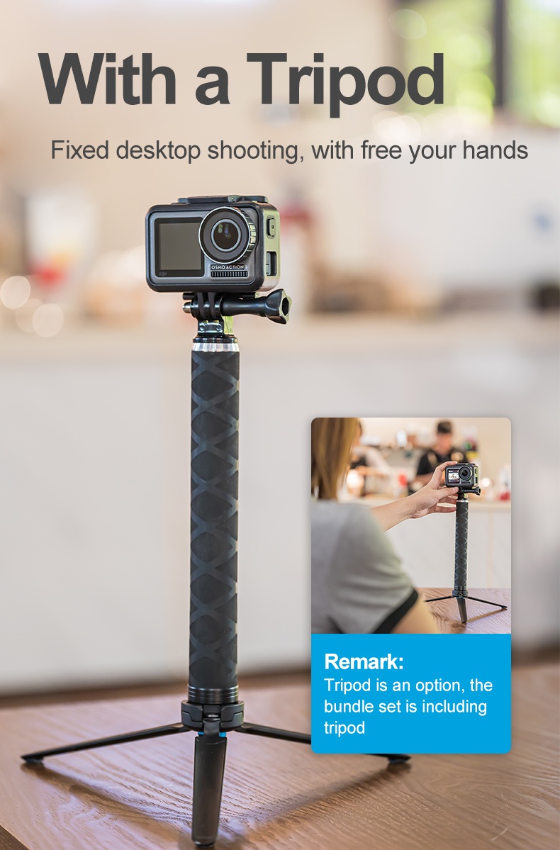 TELESIN TE-MNP-90T 90cm Carbon Fiber Extendable Selfie Monopod with Aluminum Tripod Stand india tiyana 7