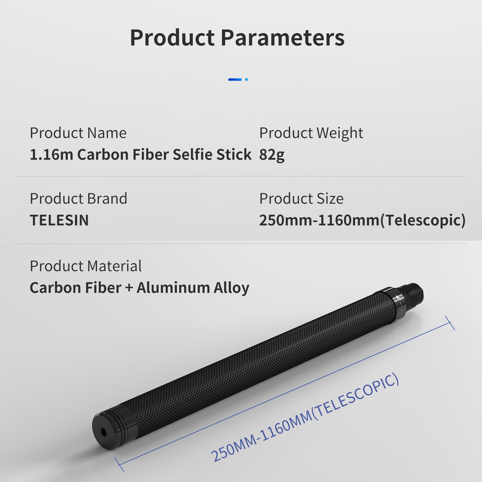 TELESIN TE-MNP-117 1.16M Carbon Fiber Adjustable Selfie Stick india tiynaa 13