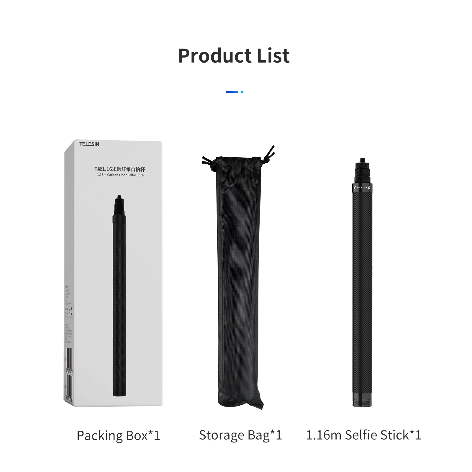 TELESIN TE-MNP-117 1.16M Carbon Fiber Adjustable Selfie Stick india tiyana 15