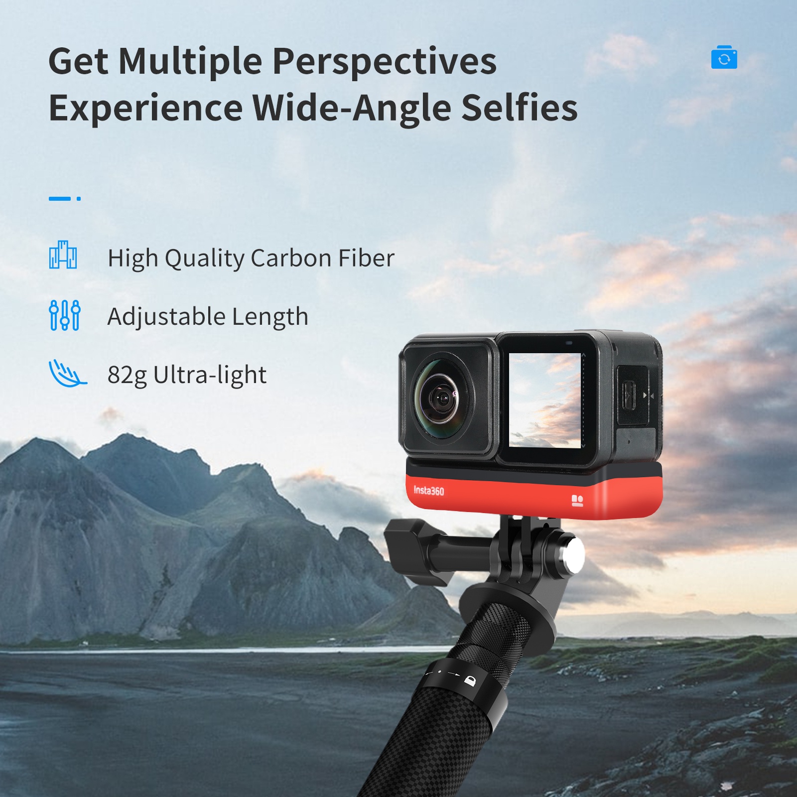 TELESIN TE-MNP-117 1.16M Carbon Fiber Adjustable Selfie Stick india tiyana 20