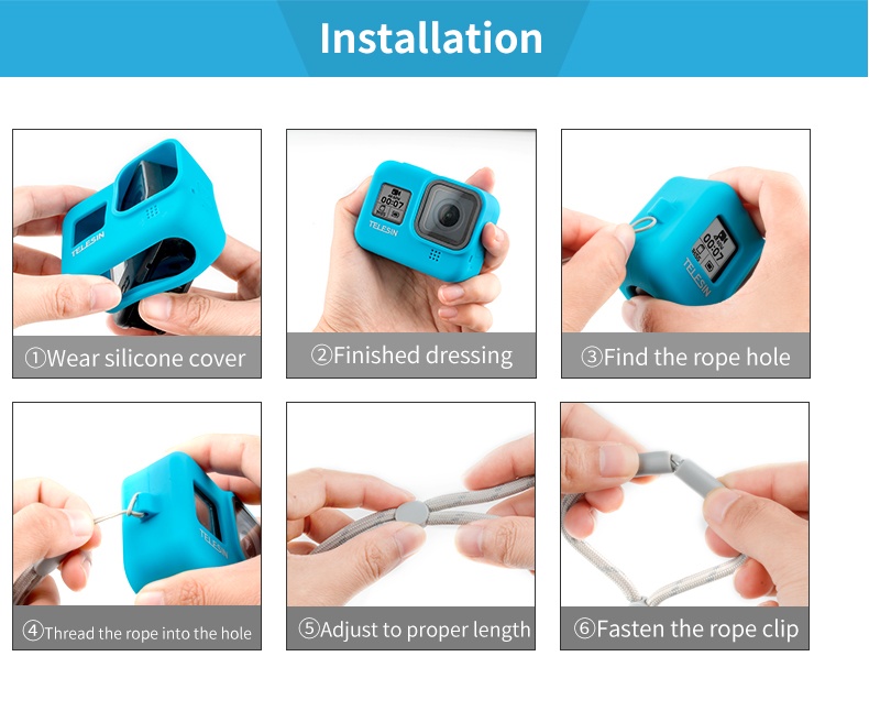 TELESIN GP-PTC-801 Blue Silicone Case with Lanyard Strap for GoPro HERO 8 india tiyana 7