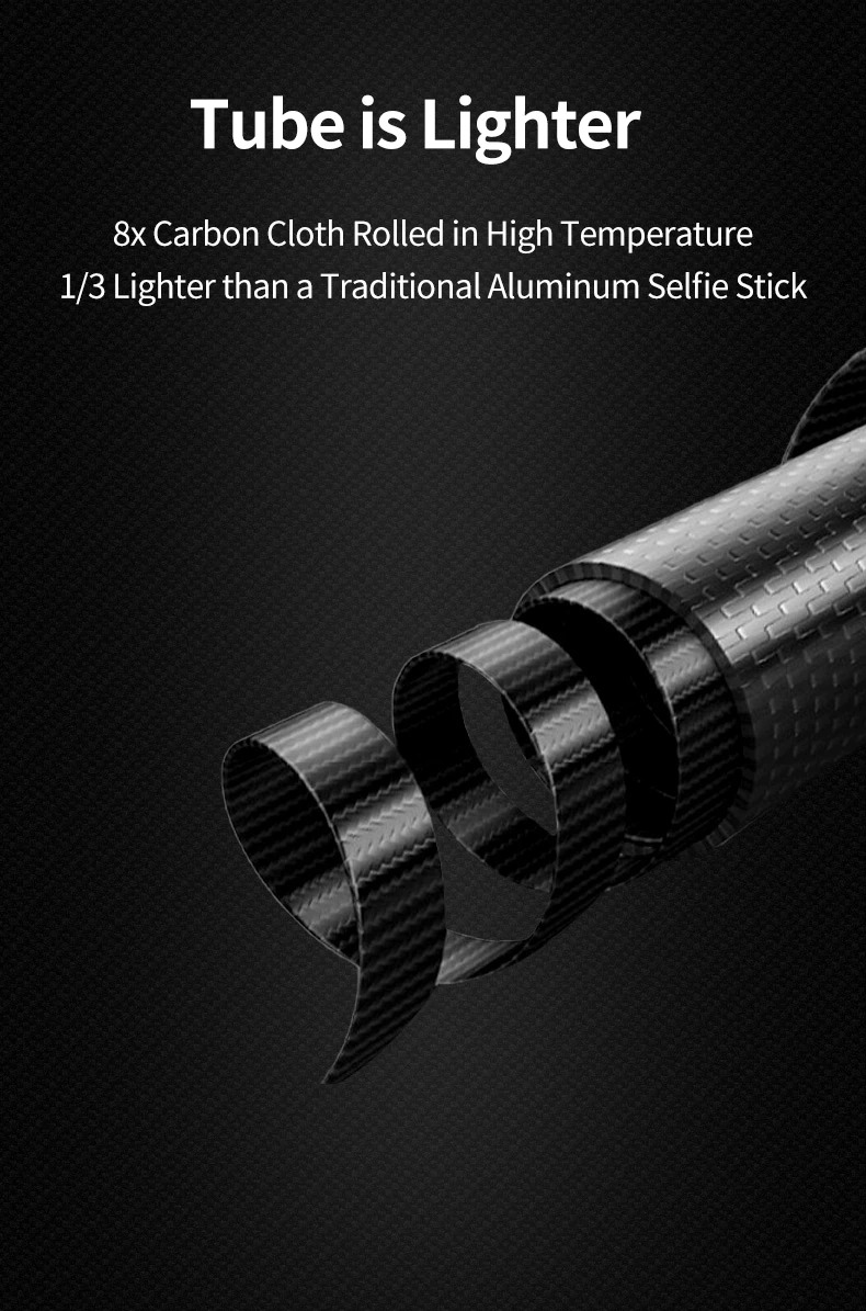 TELESIN 2.7M Long Carbon Fiber Handheld Selfie Stick Extendable Pole Monopod indfia tiyana 3