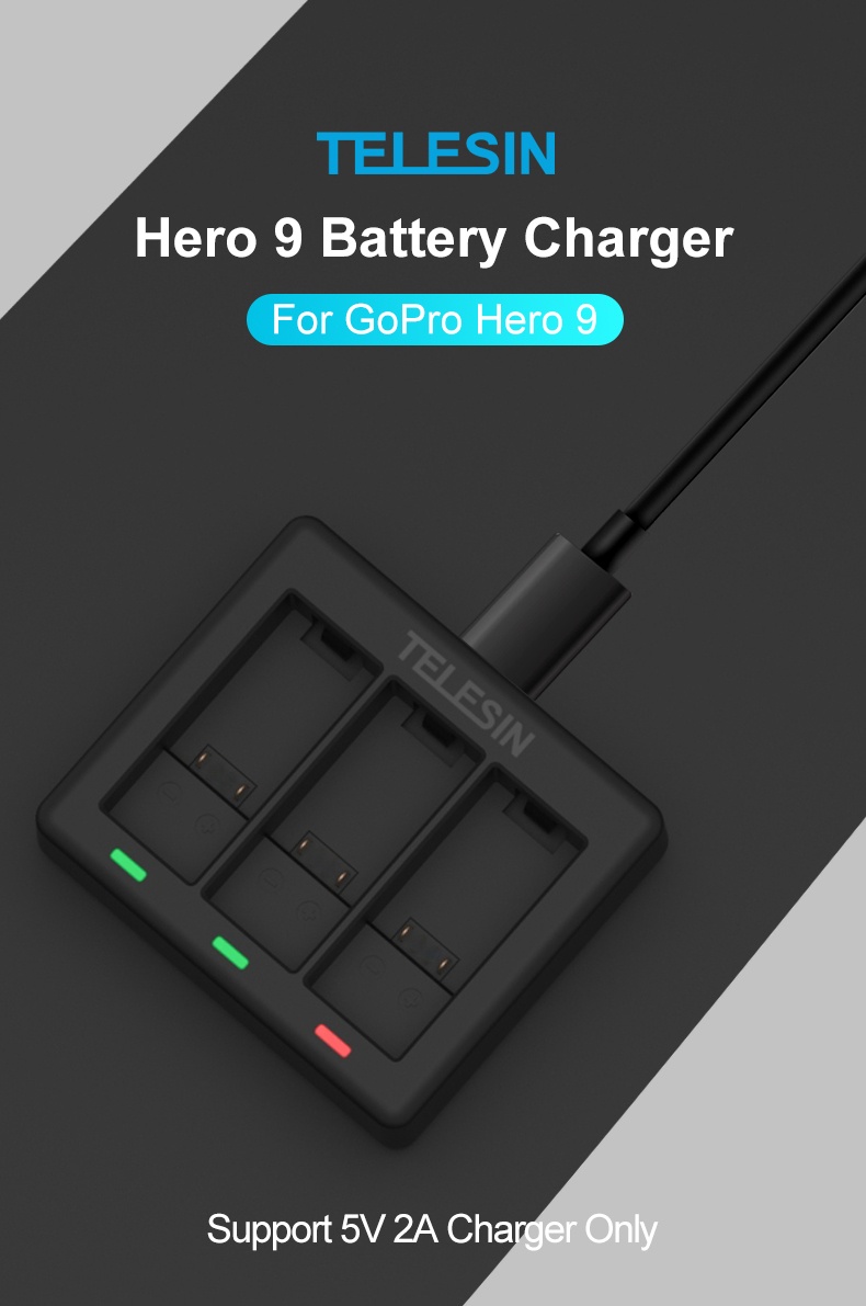 TELESIN GP-BCG-902 3-Channel Triple Battery Charger for GoPro HERO 9 india tiyana 9
