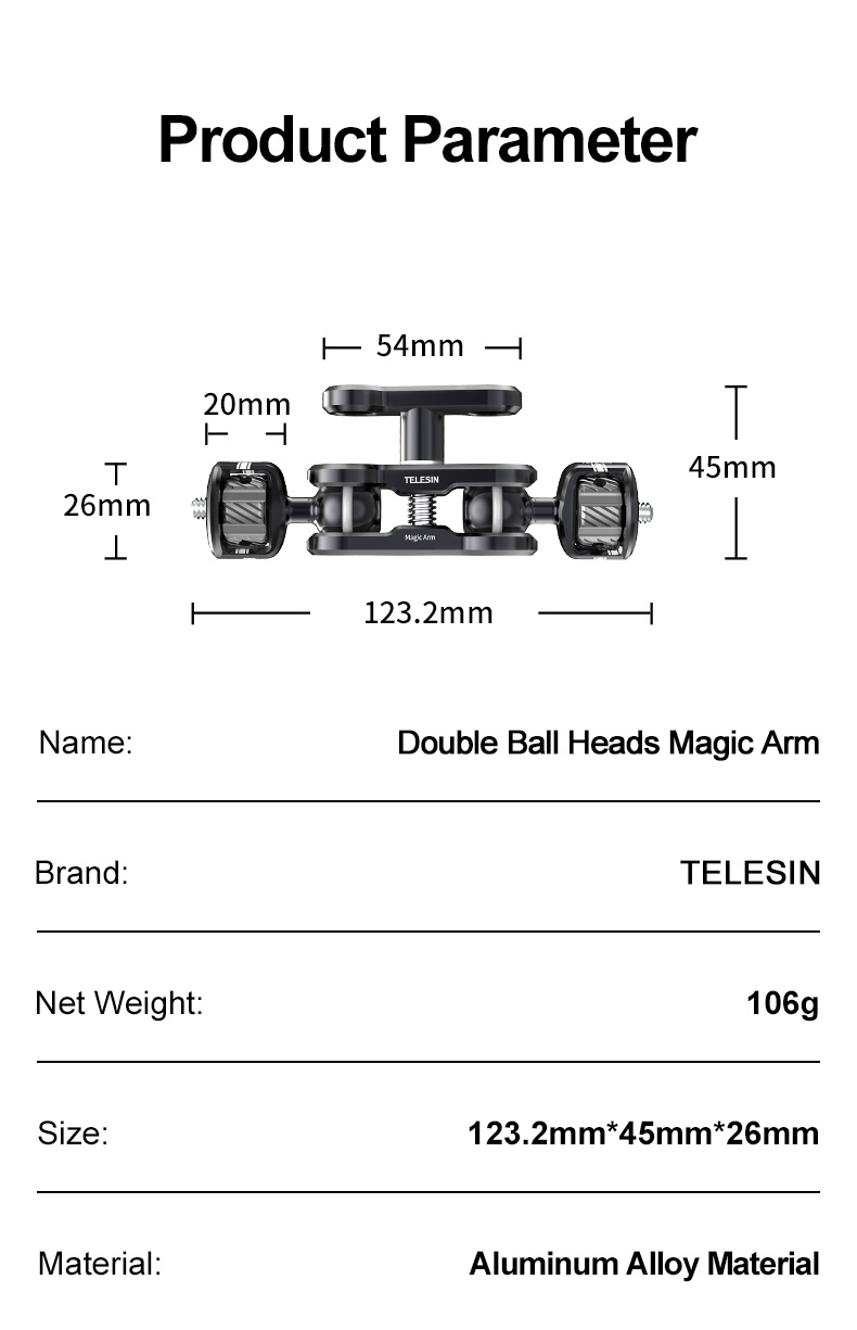 TELESIN TE-MUB-001 Magic Arm 360° Rotation Double Ball Head india tiyana 16