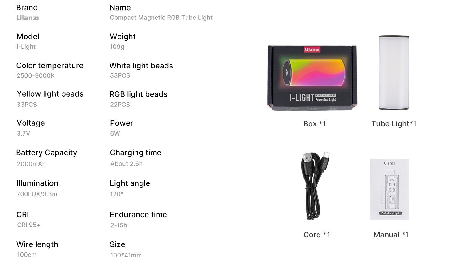 Ulanzi 2637 Compact Magnetic RGB Tube Light india tiyana 2